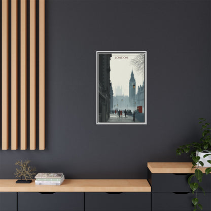 London Street Matte Canvas Print — Framed Vintage Cityscape Wall Art