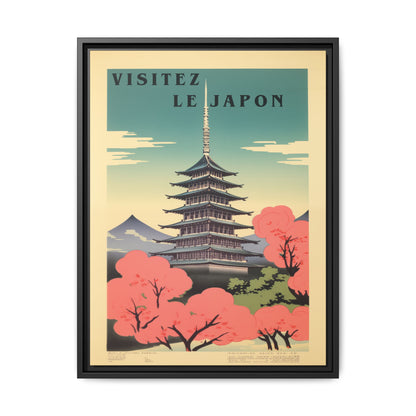 "Vintage Japanese Pagoda Travel Poster - 'Visitez Le Japon' Matte Canvas Wall Art with Black Frame" Matte Canvas, Black Frame