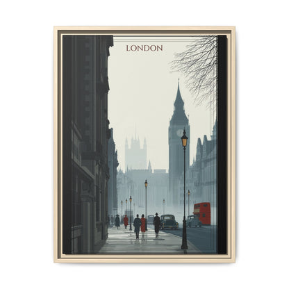 London Street Matte Canvas Print — Framed Vintage Cityscape Wall Art