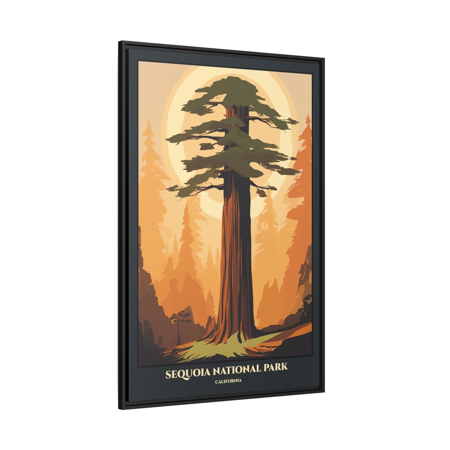 "Vintage Sequoia National Park Poster - California Matte Canvas Wall Art with Black Frame" Matte Canvas, Black Frame