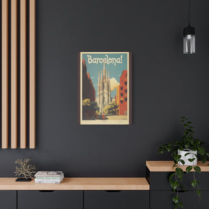 Barcelona Travel Poster Matte Canvas Print - Stretched Wall Art