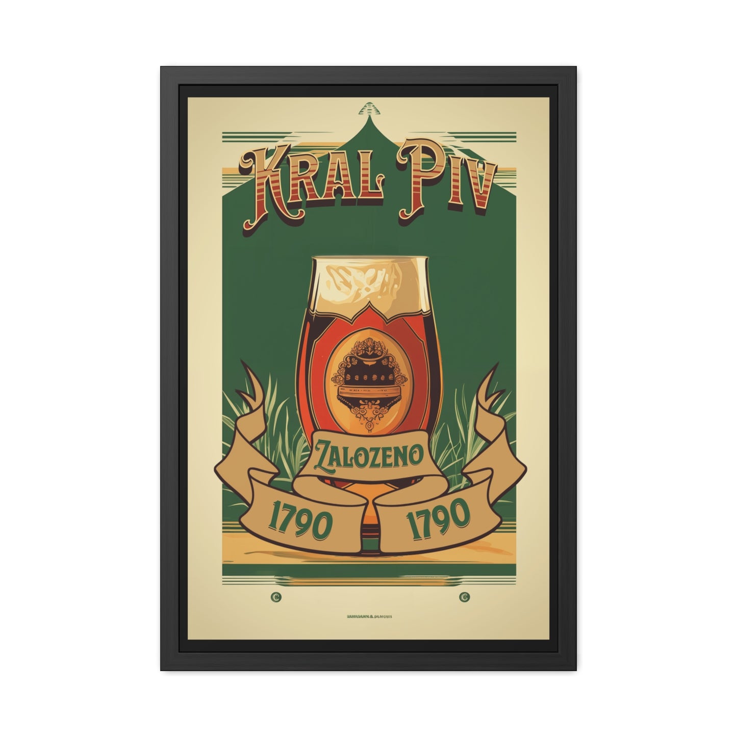 Vintage Beer Poster - Kral Piv (King of Beers), Established 1790 (Czech Language) Framed Posters