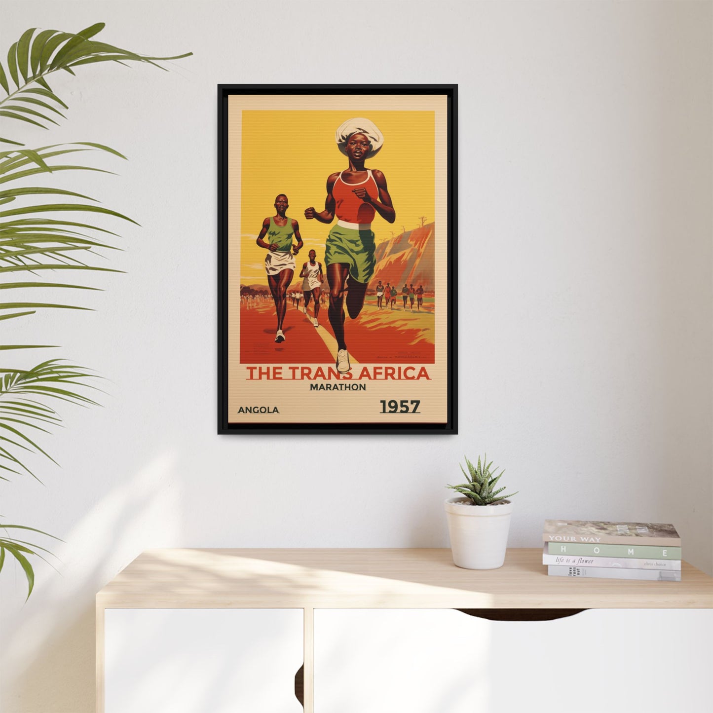 "The Trans Africa Marathon – Vintage Angola Sports Canvas (1957)"Matte Canvas, Black Frame