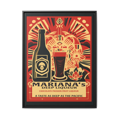"Vintage Mariana's Deep Liqueur Poster - Chocolate Passion Fruit Matte Canvas Wall Art with Black Frame" Matte Canvas, Black Frame