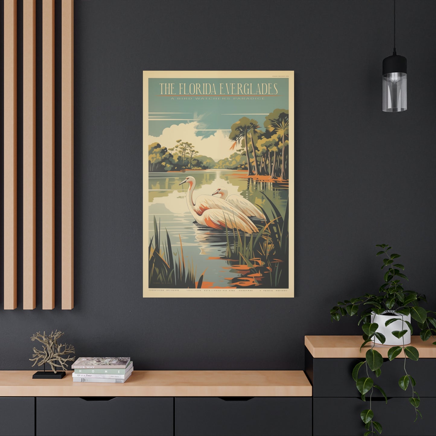 "Vintage Florida Everglades Flamingo Poster - Matte Stretched Canvas Wall Art" Matte Canvas, Stretched, 1.25"