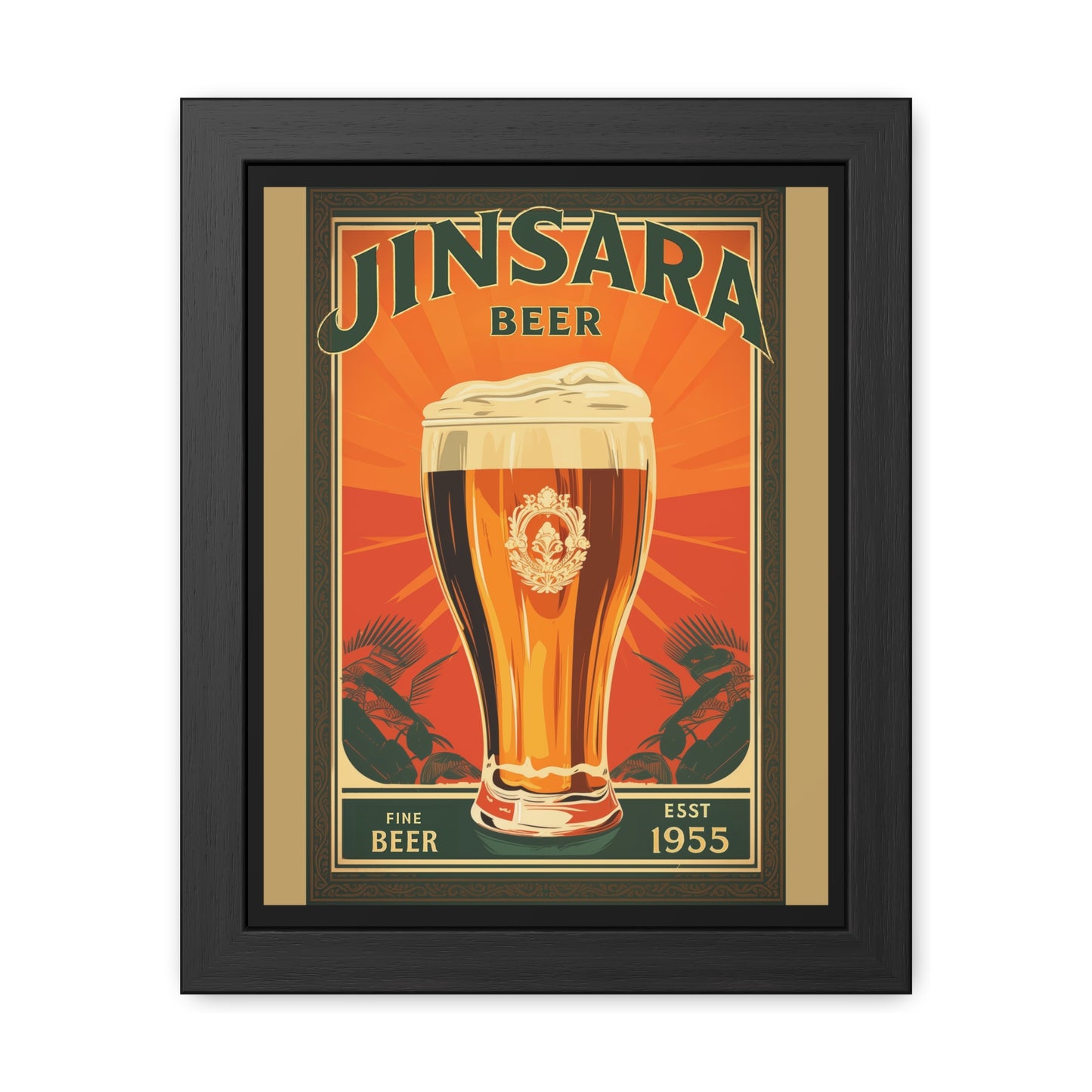 Vintage Beer Framed Poster | Retro Bar Wall Art Print with Wooden Frame, Ready to Hang