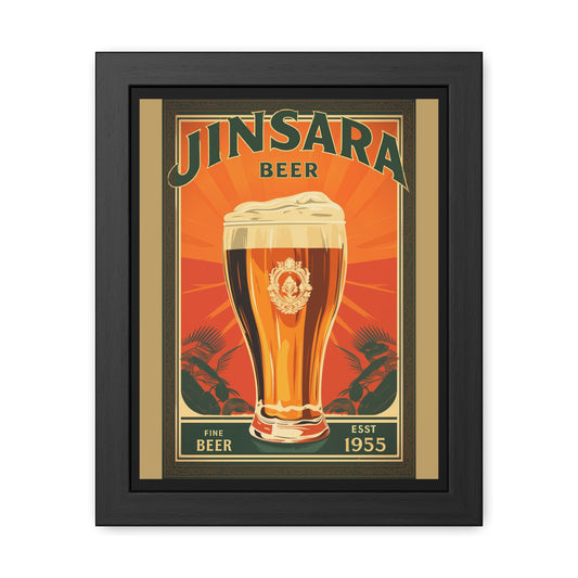 Vintage Beer Framed Poster | Retro Bar Wall Art Print with Wooden Frame, Ready to Hang