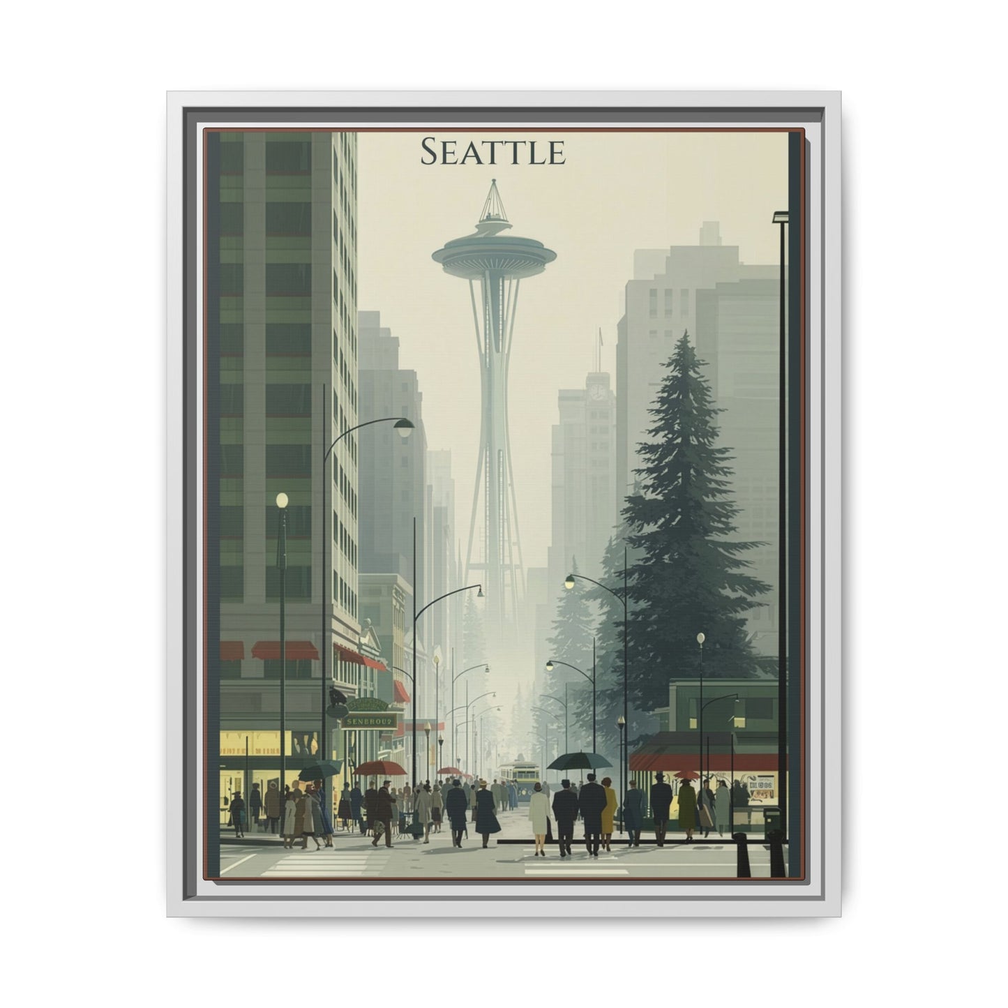 Seattle Space Needle Matte Canvas Print — Framed Vintage Cityscape Wall Art