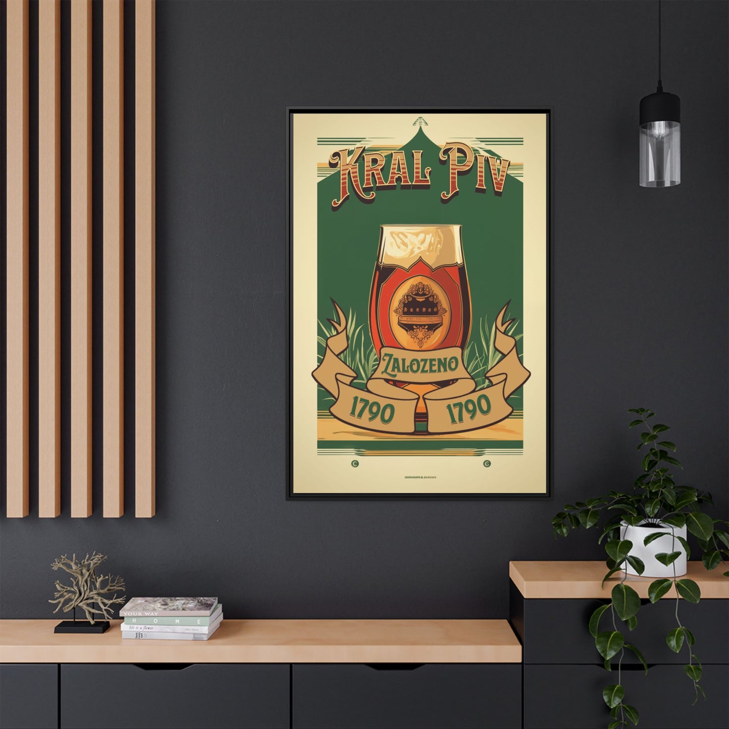 "Vintage Kral Piv Zalozeno Poster - Matte Canvas Wall Art with Black Frame" Matte Canvas, Black Frame