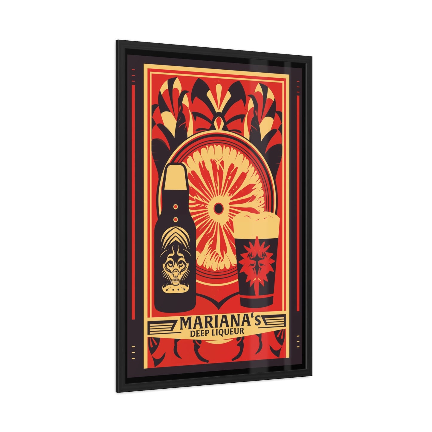 Vintage Art Deco Poster - Mariana's Deep Liqueur - Tropical Flair Framed Posters