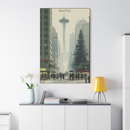 Seattle Skyline Canvas Print — Vintage Space Needle Cityscape Matte Stretched Wall Art