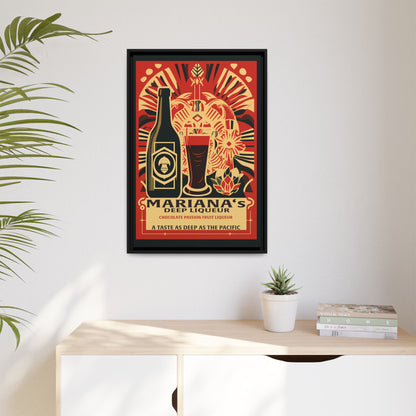 "Vintage Mariana's Deep Liqueur Poster - Chocolate Passion Fruit Matte Canvas Wall Art with Black Frame" Matte Canvas, Black Frame