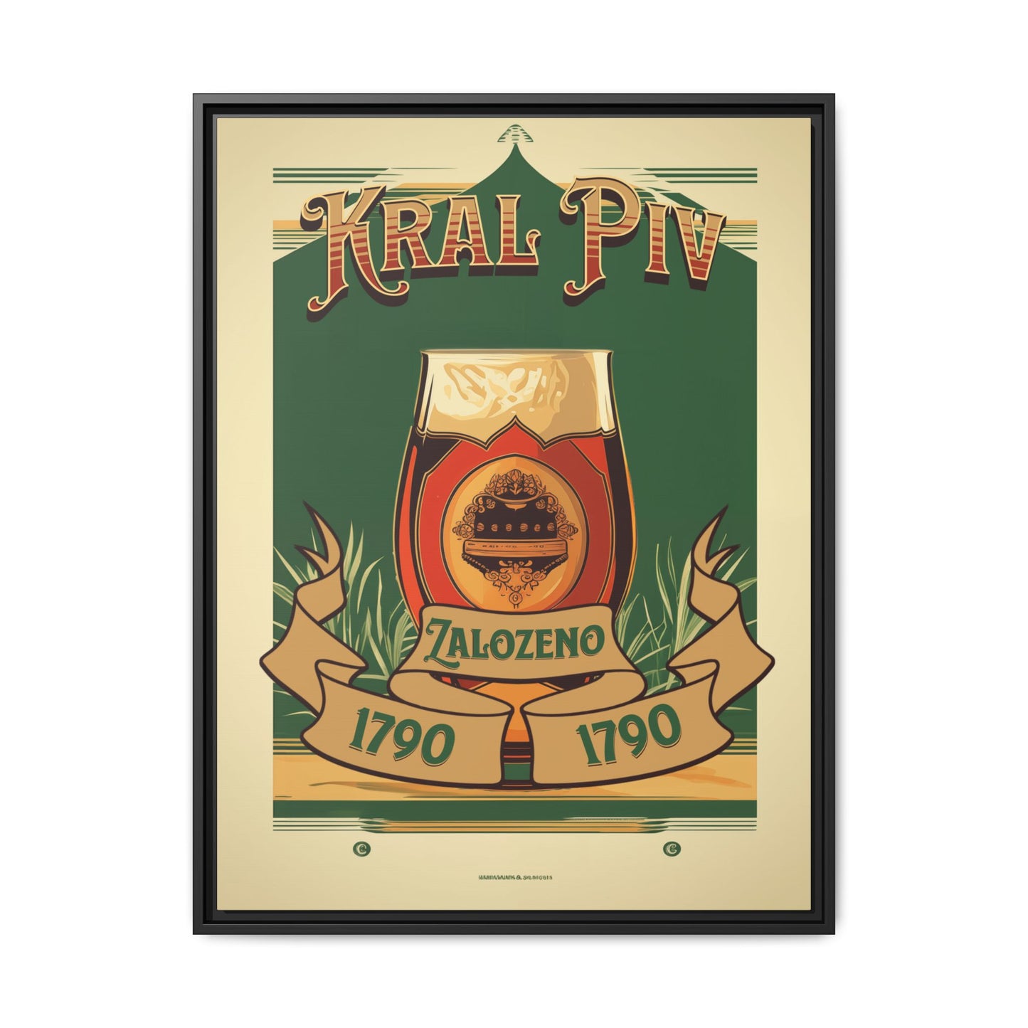 "Vintage Kral Piv Zalozeno Poster - Matte Canvas Wall Art with Black Frame" Matte Canvas, Black Frame