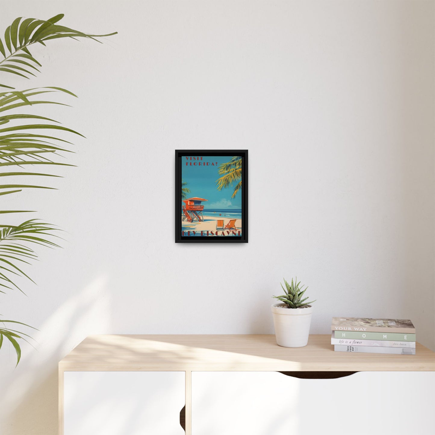 Key Biscayne Vintage Travel Poster Matte Canvas Print — Framed “Visit Florida!” Beach Wall Art