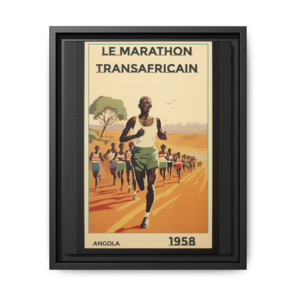 "Le Marathon Transafricain (French)". – 1958 Angola Vintage Matte Canvas, Black Frame