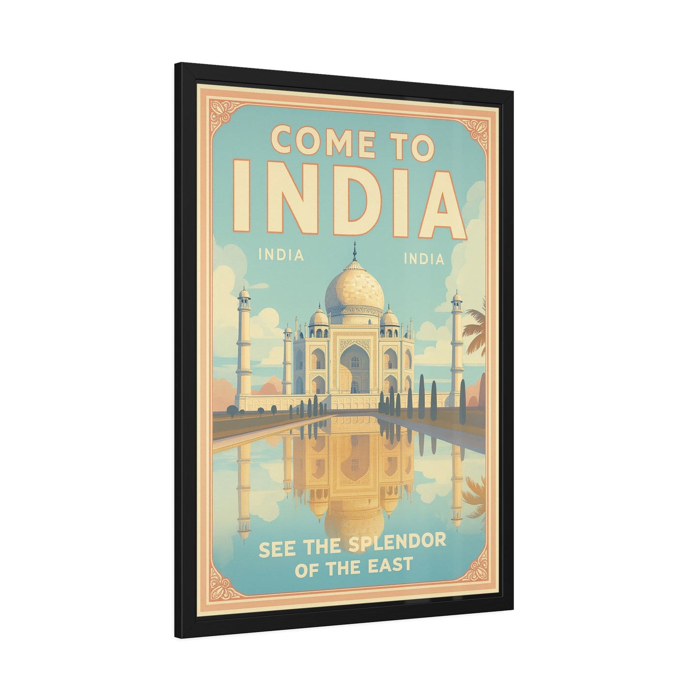 Come to India Framed Poster – Vintage Taj Mahal Travel Art Print