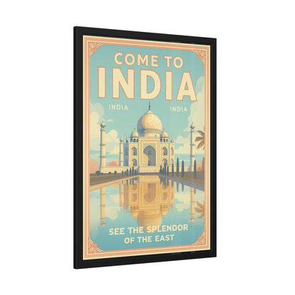 Come to India Framed Poster – Vintage Taj Mahal Travel Art Print