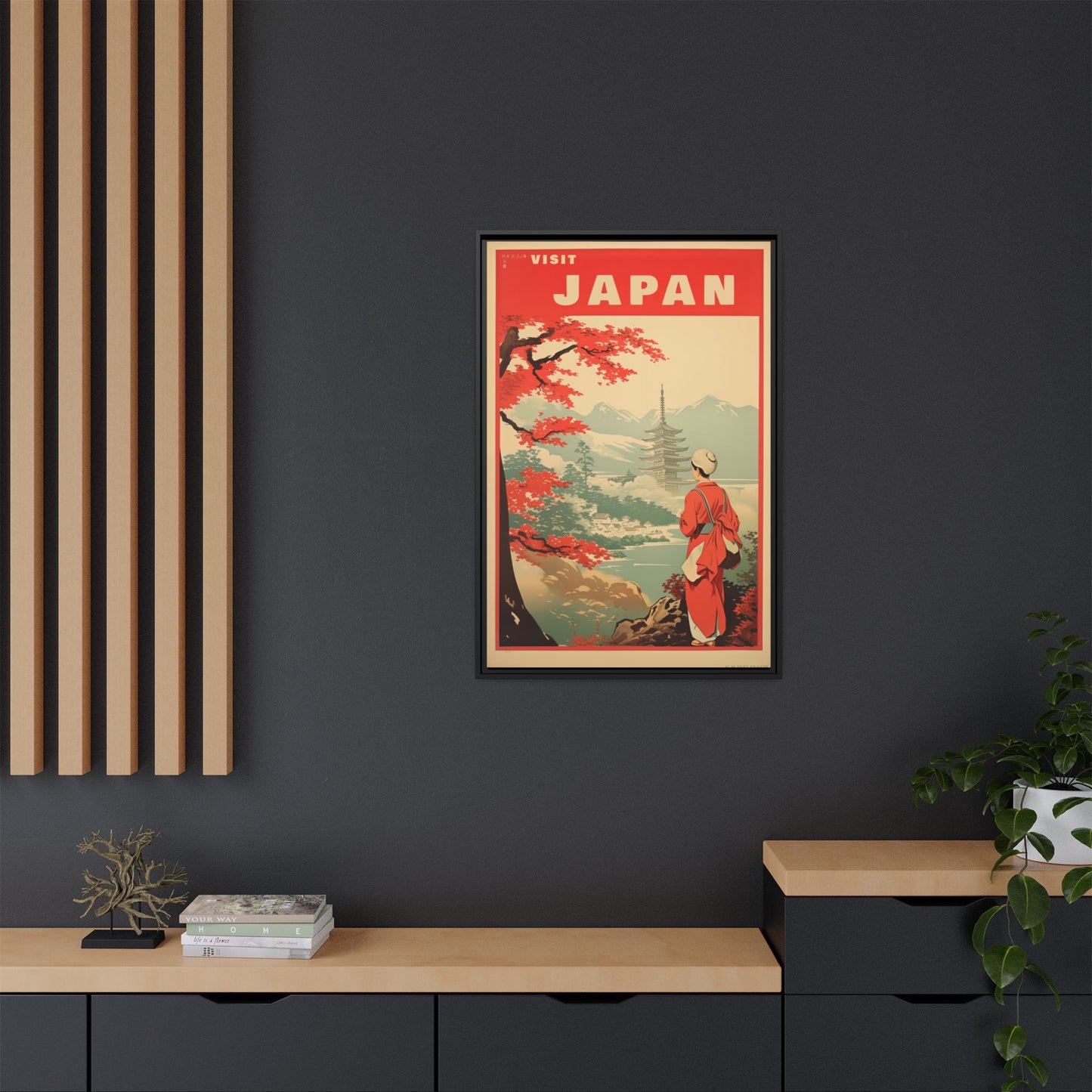 Visit Japan Vintage Travel Poster Matte Canvas Print (Framed)