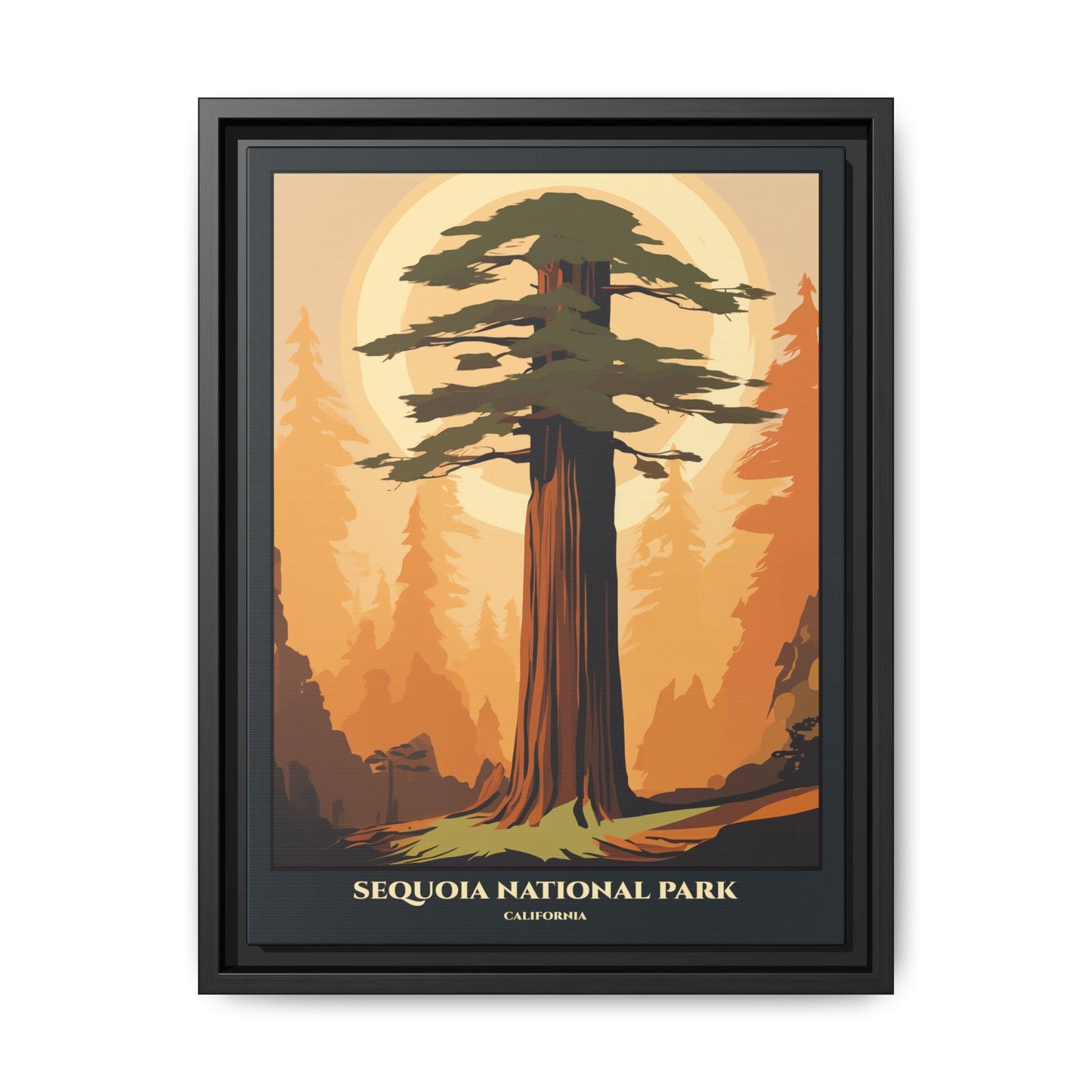 "Vintage Sequoia National Park Poster - California Matte Canvas Wall Art with Black Frame" Matte Canvas, Black Frame