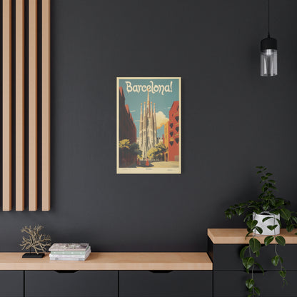 Barcelona Travel Poster Matte Canvas Print - Stretched Wall Art