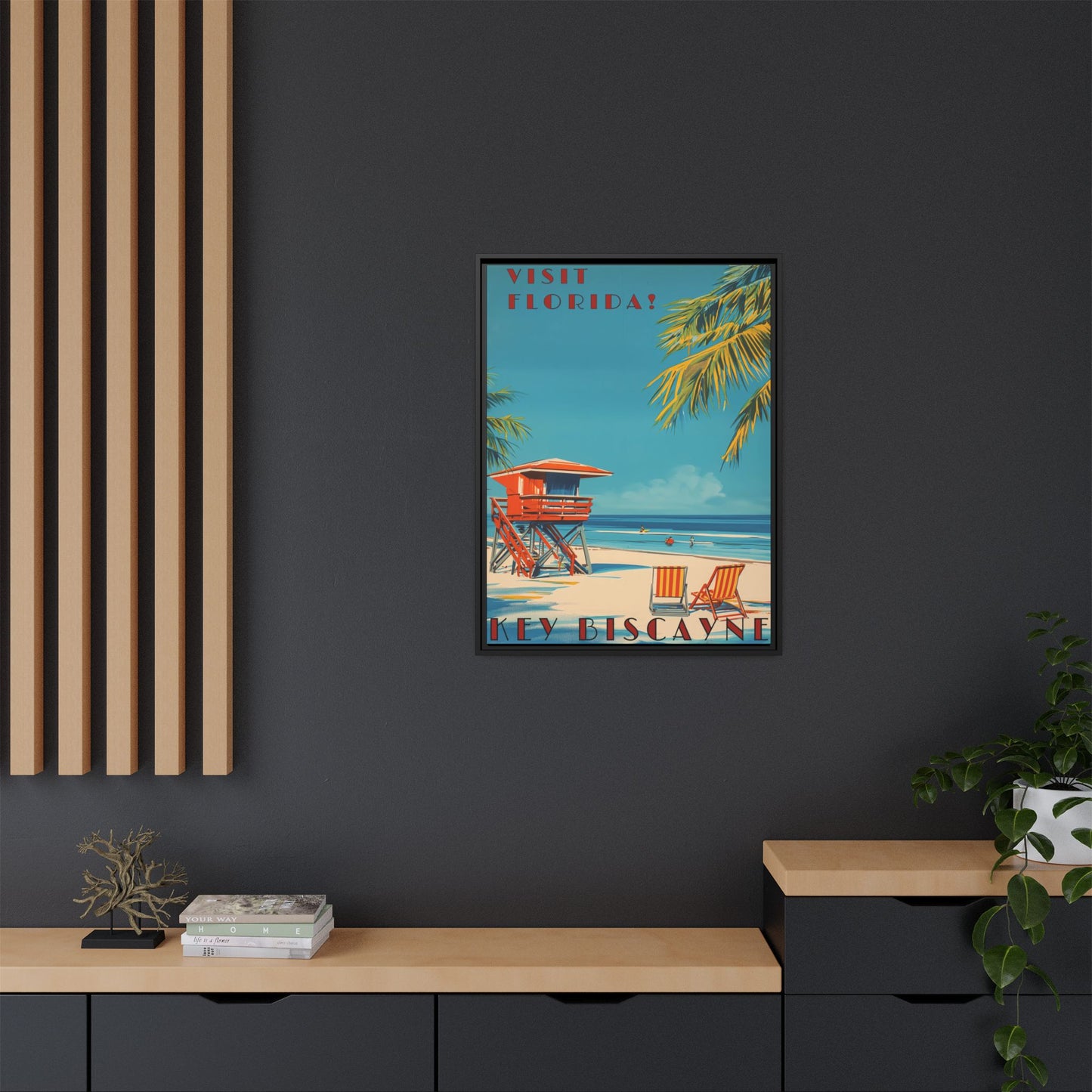 Key Biscayne Vintage Travel Poster Matte Canvas Print — Framed “Visit Florida!” Beach Wall Art