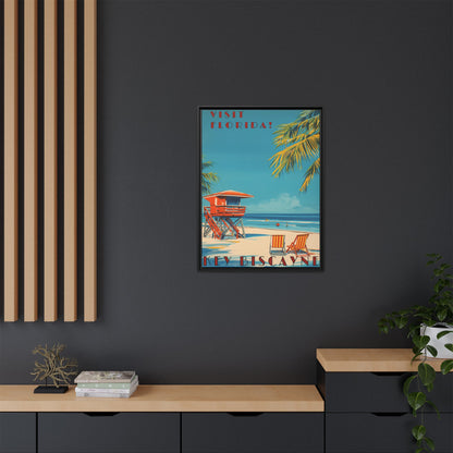 Key Biscayne Vintage Travel Poster Matte Canvas Print — Framed “Visit Florida!” Beach Wall Art