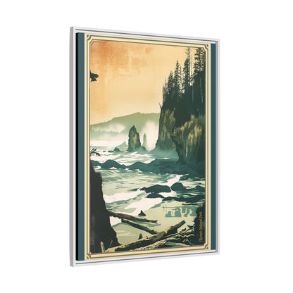 Framed Coastal Cliff Canvas Print — Vintage Seascape Wall Art