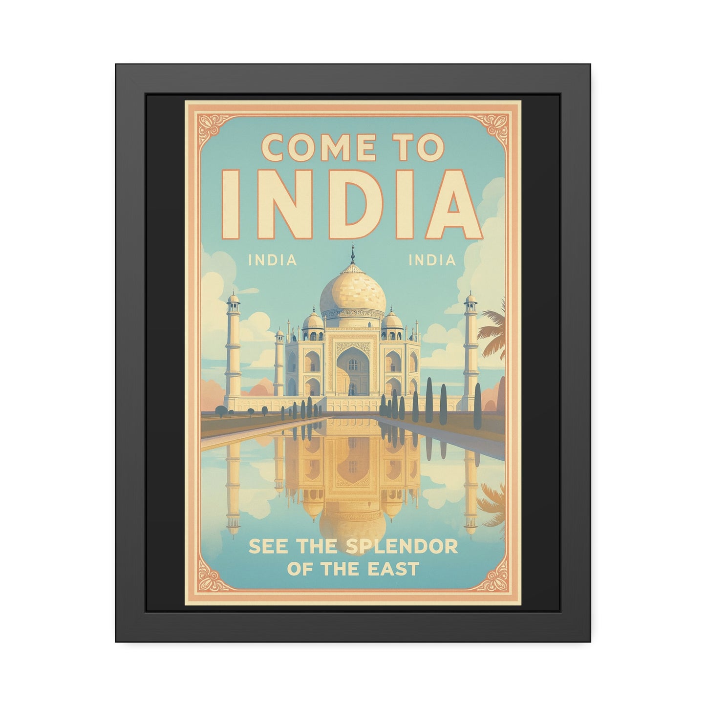 Come to India Framed Poster – Vintage Taj Mahal Travel Art Print