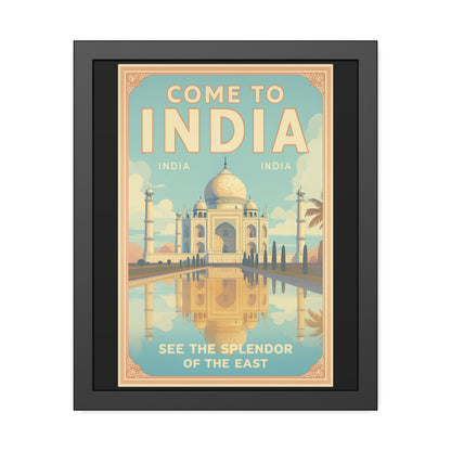 Come to India Framed Poster – Vintage Taj Mahal Travel Art Print