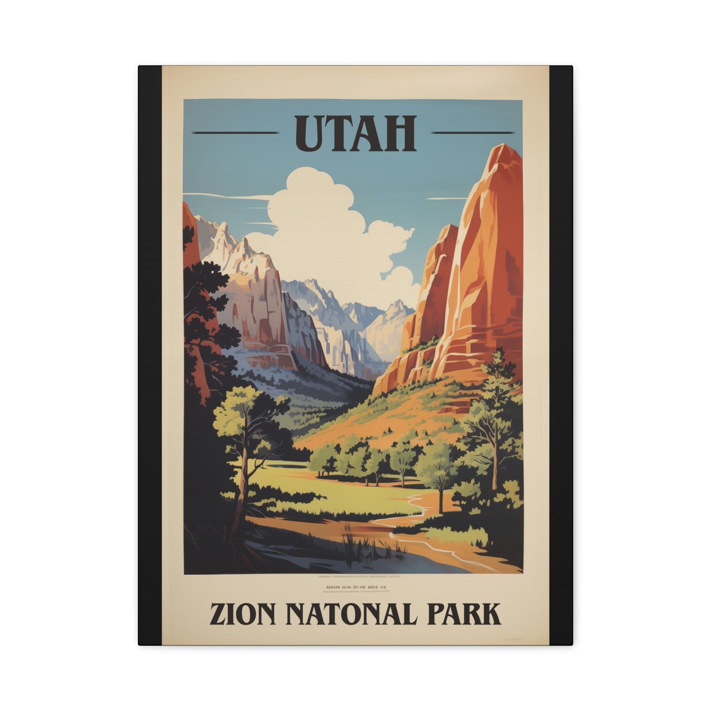 "Vintage Zion National Park Poster - Matte Stretched Canvas Wall Art" Matte Canvas, Stretched, 1.25"
