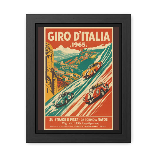 Vintage Giro d’Italia Racing Framed Poster | Retro Cycling Wall Art, Car & Bike Enthusiast Gift, 1965 Race Print
