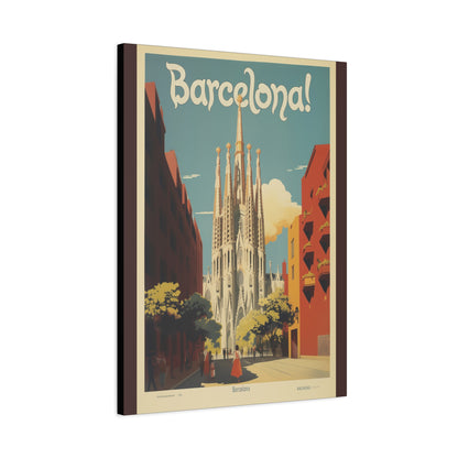 Barcelona Travel Poster Matte Canvas Print - Stretched Wall Art