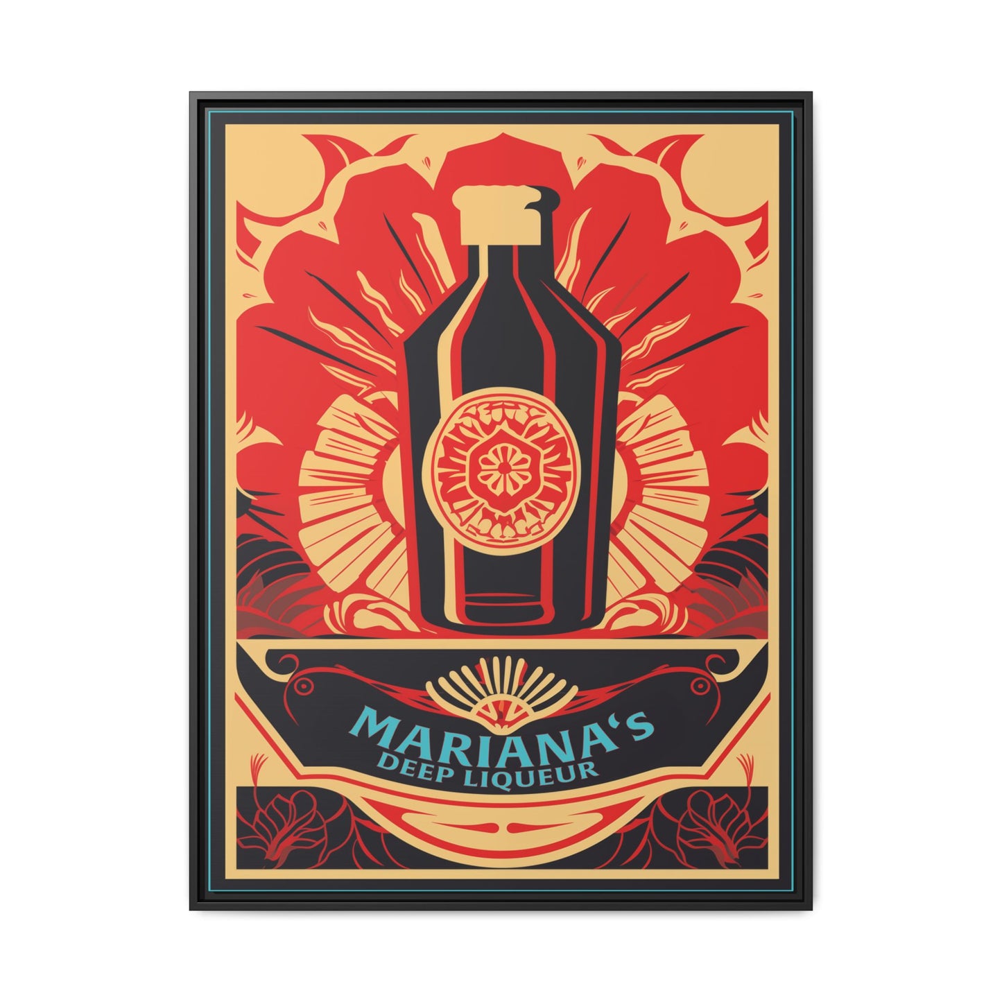"Vintage Mariana's Deep Liqueur Bottle Poster - Matte Canvas Wall Art with Black Frame" Matte Canvas, Black Frame