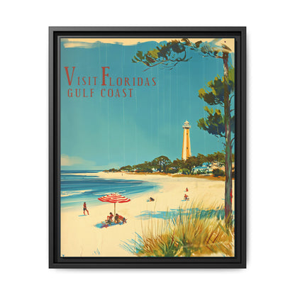 "Visit Florida's Gulf Coast – Vintage Wall Art of Coastal Bliss" Matte Canvas, Black Frame