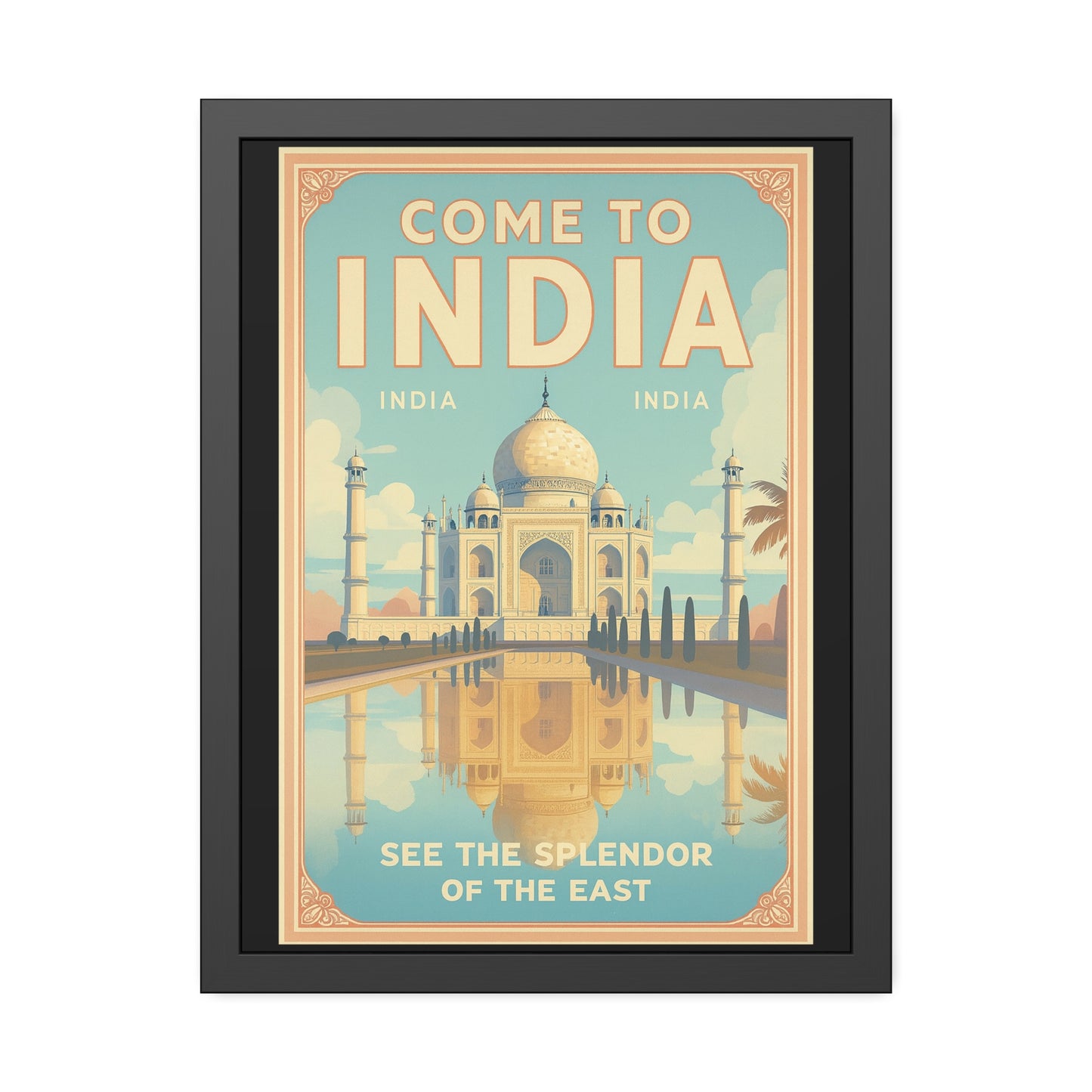 Come to India Framed Poster – Vintage Taj Mahal Travel Art Print