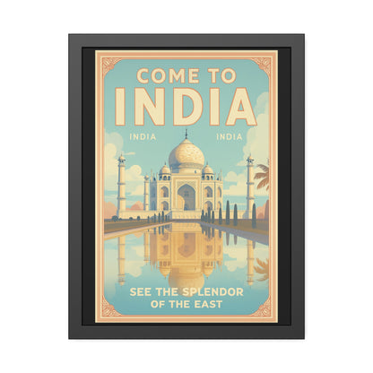 Come to India Framed Poster – Vintage Taj Mahal Travel Art Print