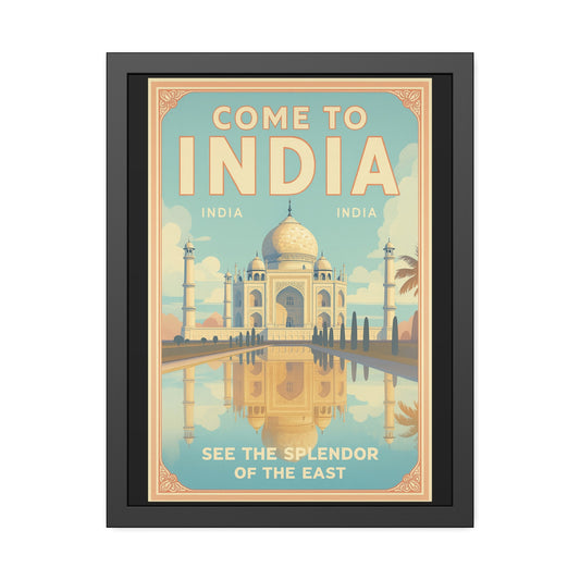 Come to India Framed Poster – Vintage Taj Mahal Travel Art Print