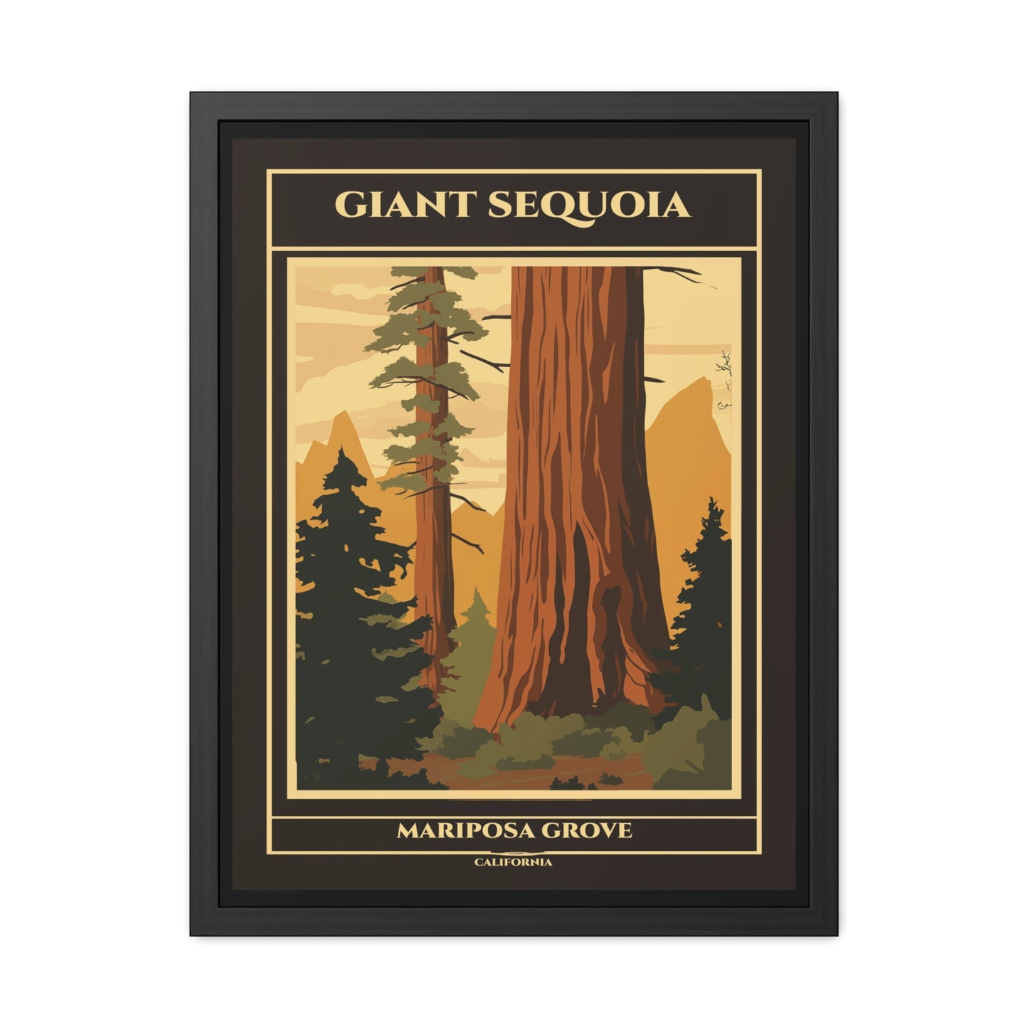 Vintage California Poster - Giant Sequoia Trees of Mariposa Grove, Yosemite National Park Art Framed Posters