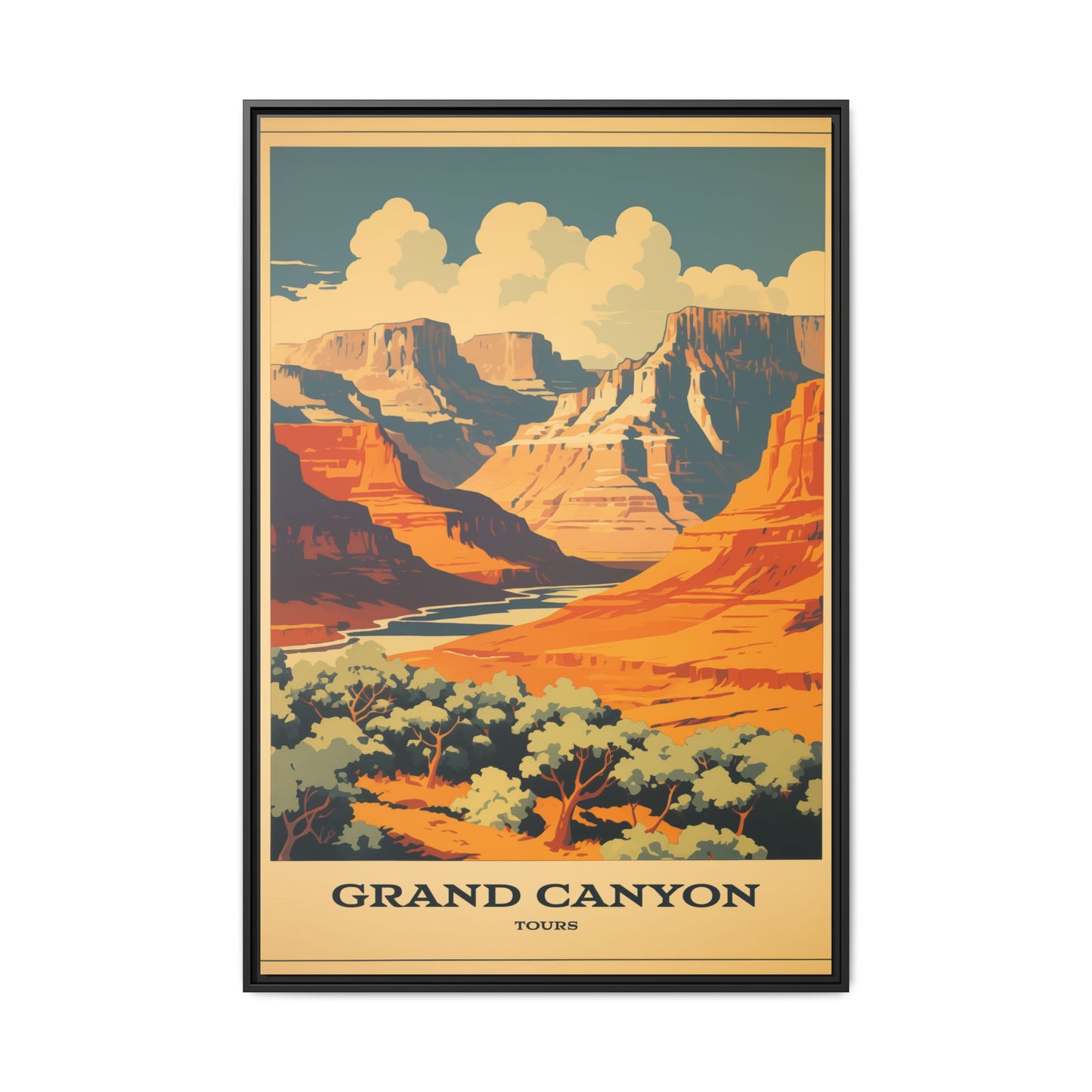"Vintage Grand Canyon Tours Poster - Matte Canvas Wall Art with Black Frame" Matte Canvas, Black Frame