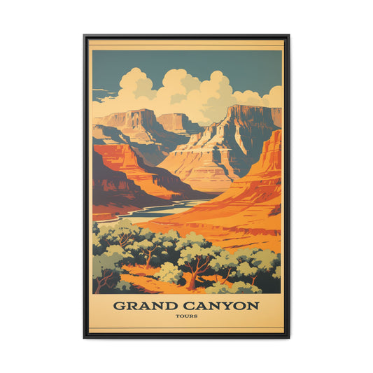 "Vintage Grand Canyon Tours Poster - Matte Canvas Wall Art with Black Frame" Matte Canvas, Black Frame