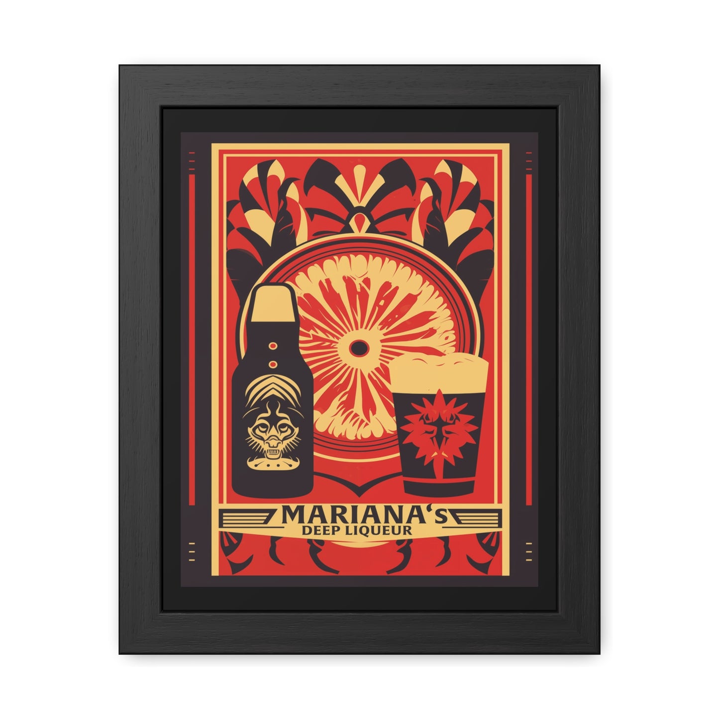 Vintage Art Deco Poster - Mariana's Deep Liqueur - Tropical Flair Framed Posters