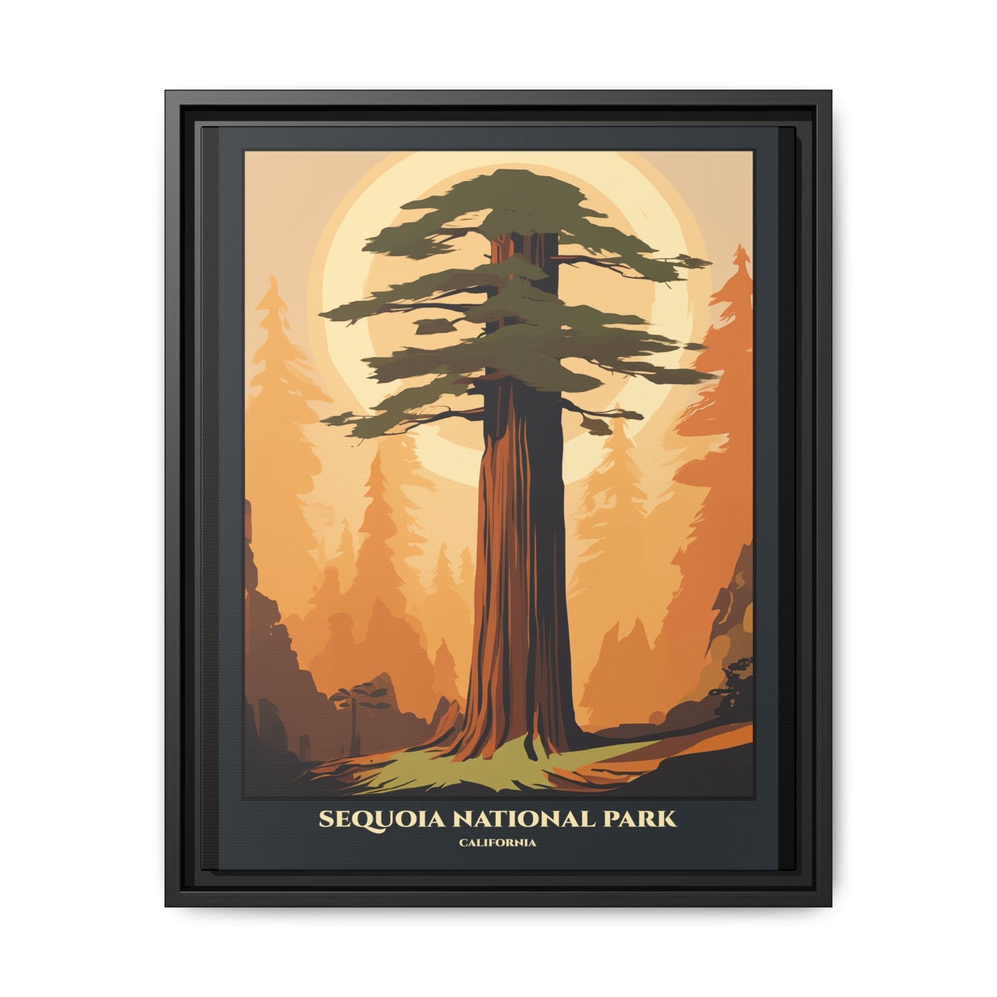"Vintage Sequoia National Park Poster - California Matte Canvas Wall Art with Black Frame" Matte Canvas, Black Frame
