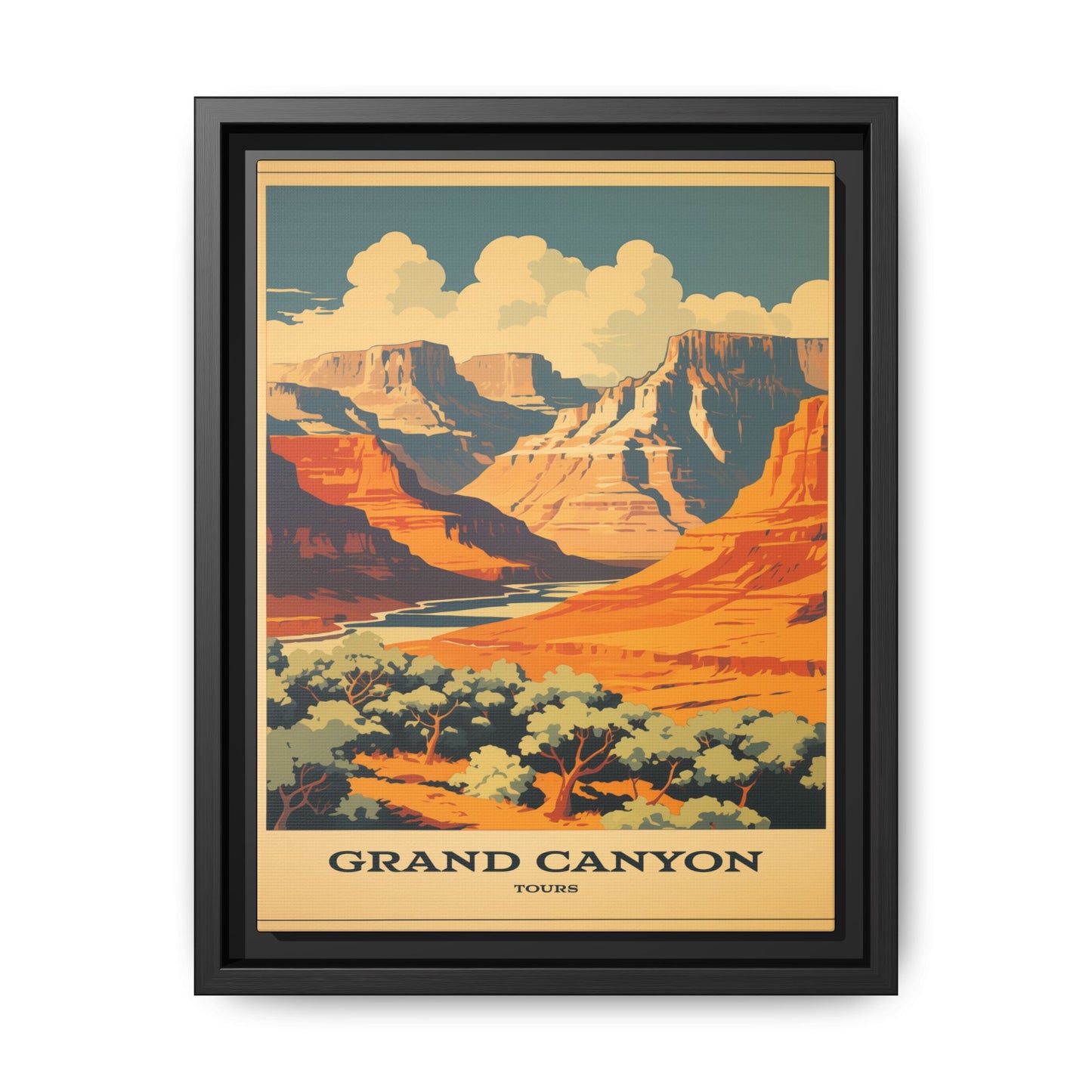 "Vintage Grand Canyon Tours Poster - Matte Canvas Wall Art with Black Frame" Matte Canvas, Black Frame