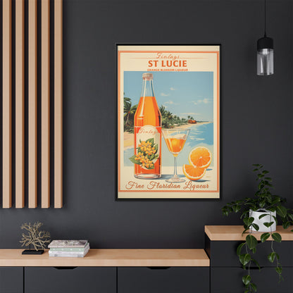 "Finlays St. Lucie Orange Blossom Liqueur Vintage – Florida Coastal Art Print" Matte Canvas, Black Frame