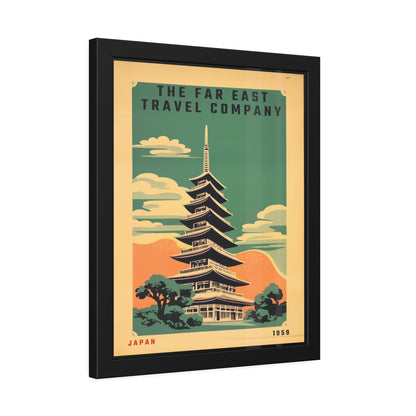 Framed Japan Travel Poster — Vintage Far East Pagoda Wall Art