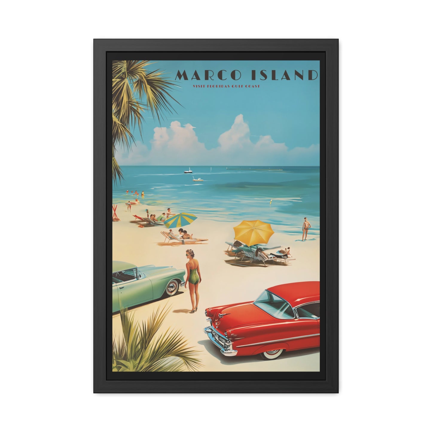 "Marco Island Retro Beach Scene – Vintage Wall Art of Florida’s Gulf Coast", Framed Posters