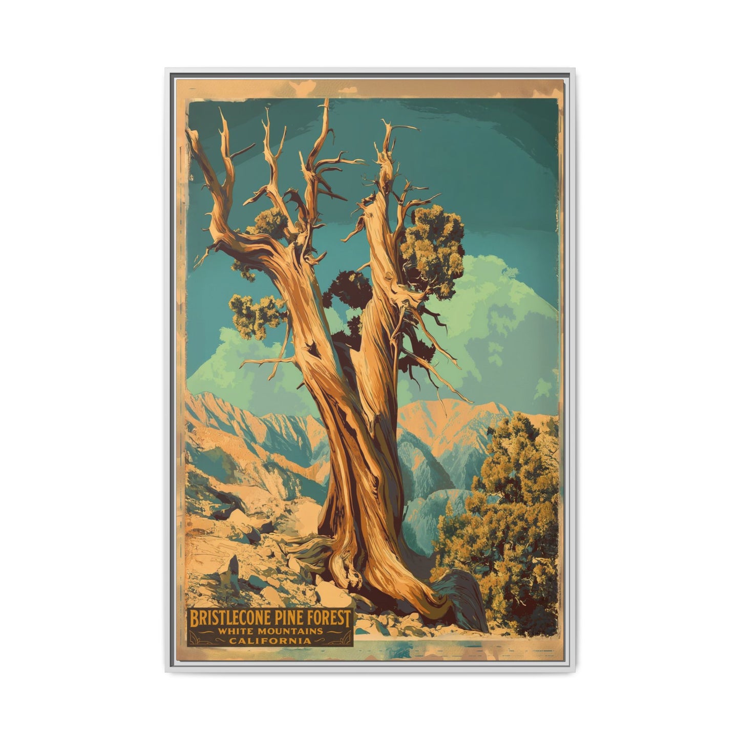 Bristlecone Pine Forest Vintage Travel Poster — Framed Matte Canvas Wall Art