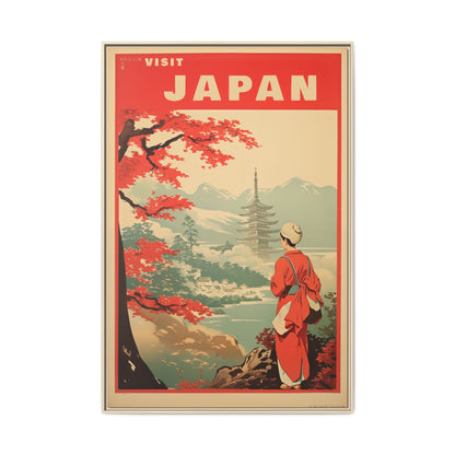 Visit Japan Vintage Travel Poster Matte Canvas Print (Framed)