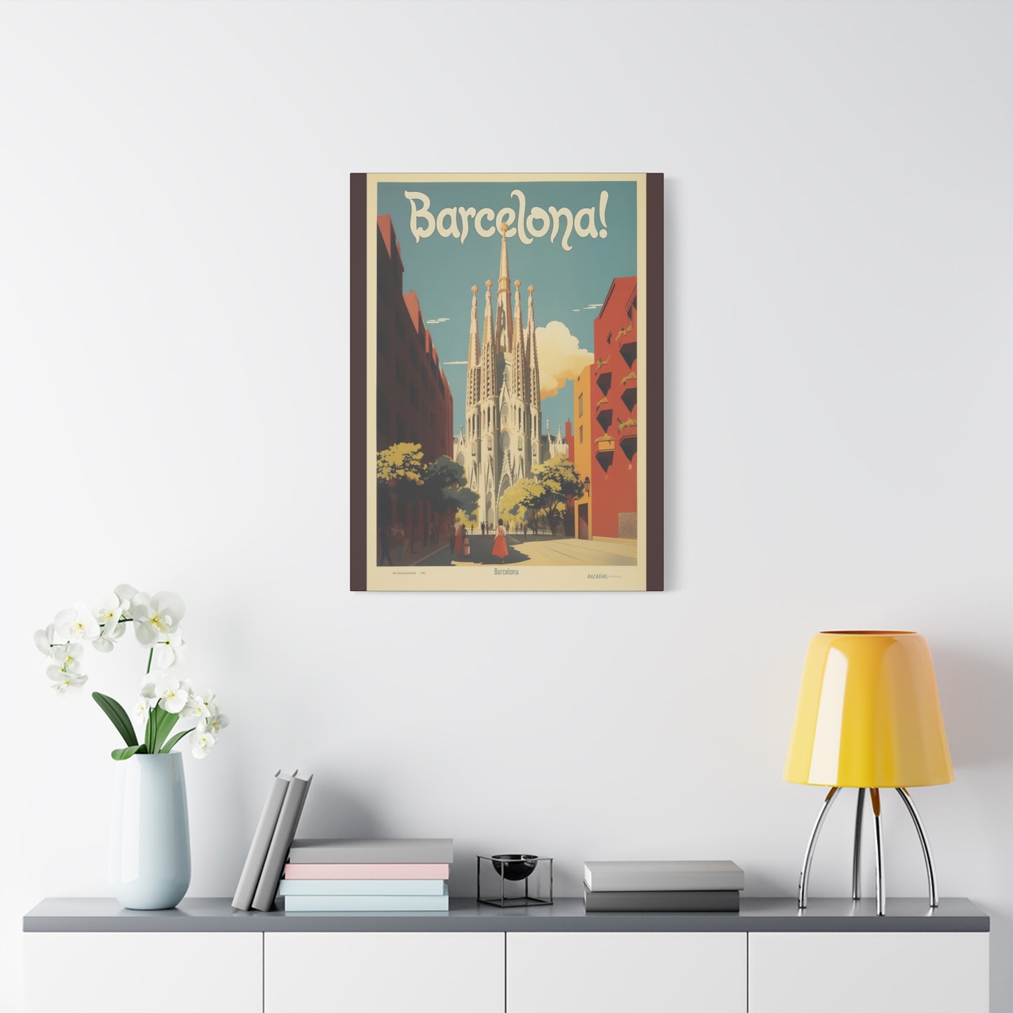Barcelona Travel Poster Matte Canvas Print - Stretched Wall Art
