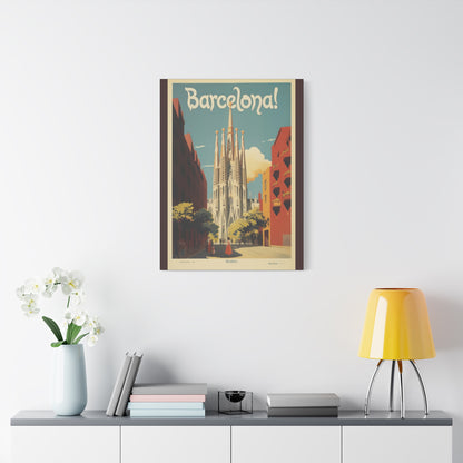 Barcelona Travel Poster Matte Canvas Print - Stretched Wall Art